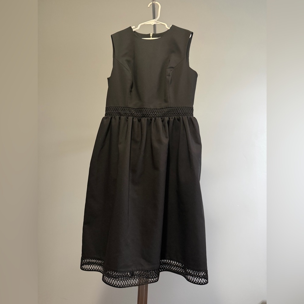Calvin Klein Girls Black Sleeveless Fit & Flare Dress with Crochet Trim